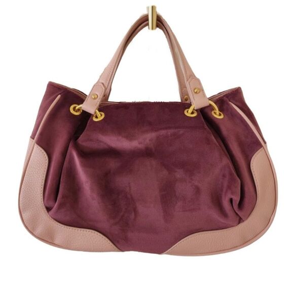 Juicy Couture Bordeaux Velour Pink Faux Leather Nuova Twig Dog Double Handle Bag - Picture 6 of 13
